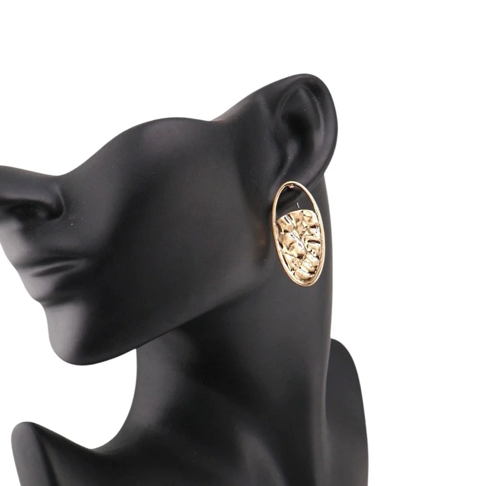 The Sak Gold Oval Hoop Earrings Hammered Texture Recycled Metal Boho NWT